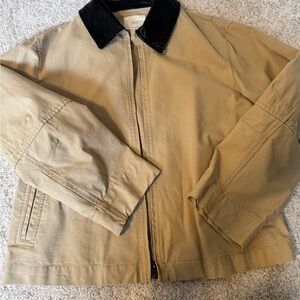 Mango Barn Jacket with Black leather Collar size medium